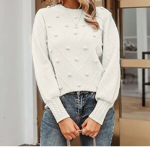 White Textured Knit Sweater